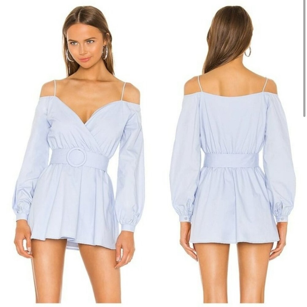 MORE TO COME Leia Off Shoulder Dress - Light Blue